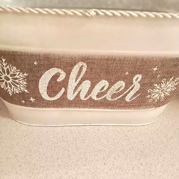 🩷Galvanized Christmas W/Burlap Cheer  Decoration. Christmas Card Holder/Planter - Picture 2 of 5